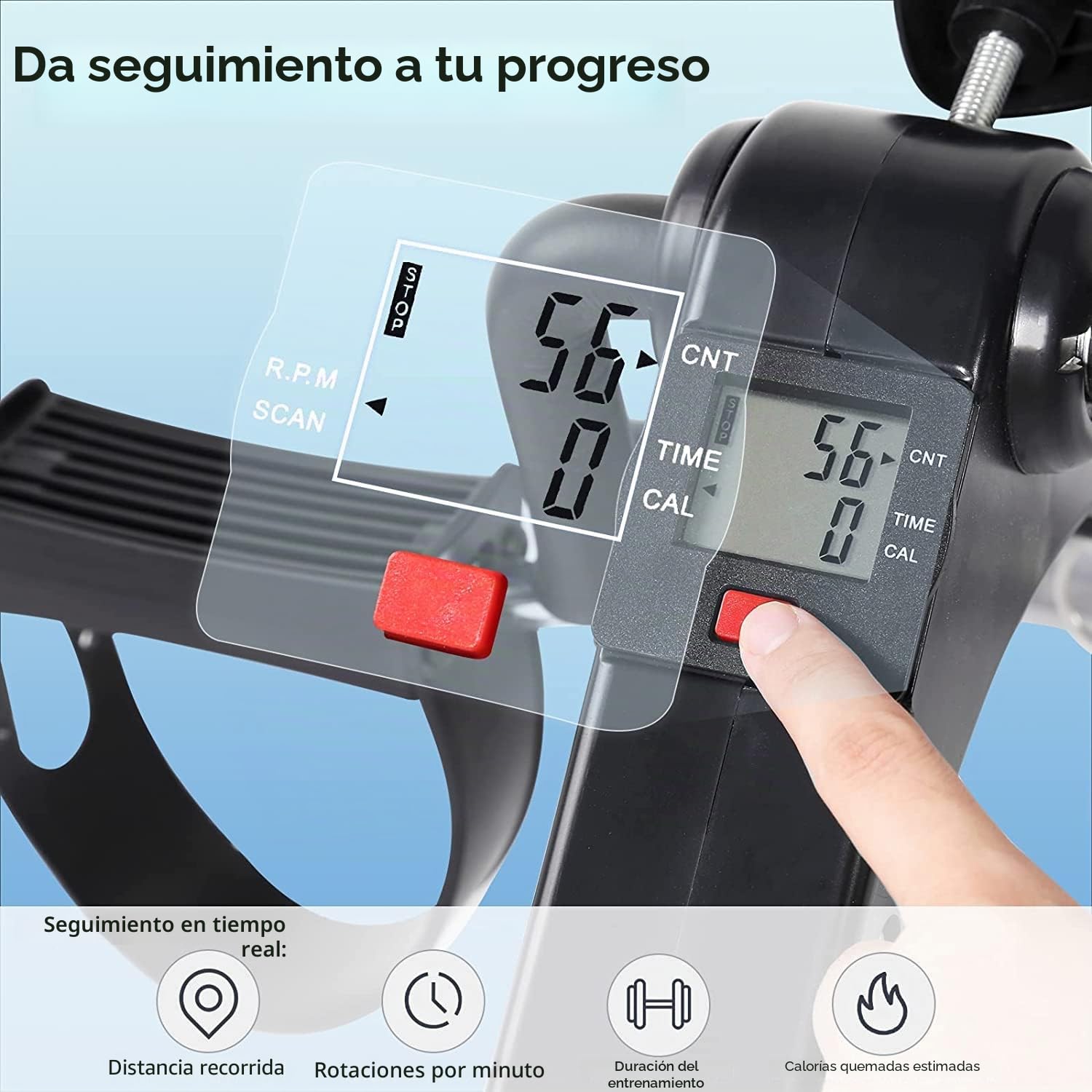 EVOLAND Bicicleta ejercitadora de pedales, portátil para el hogar, mini bicicleta de ejercicio, plegable, con monitor LCD y resistencia ajustable, no incluye alfombrilla deslizante Azul/Verde