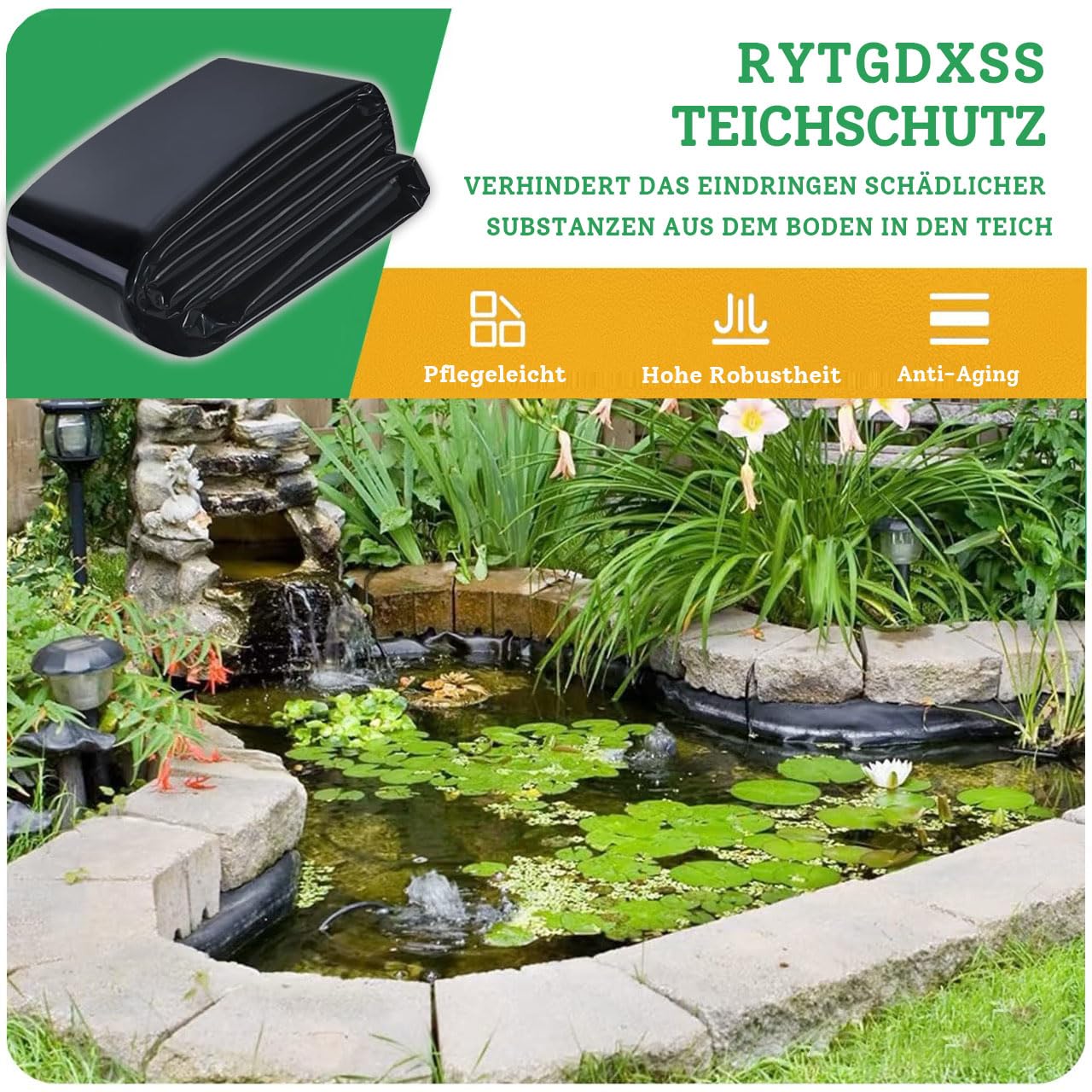 PVC Folie schwarz 2.5x6m,Premium PVC Teichfolie, wasserdicht, reißfeste, Kann Wiederverwendet, Teichplane für Fischteiche, Brunnen, Wassergarten und Wasserfall