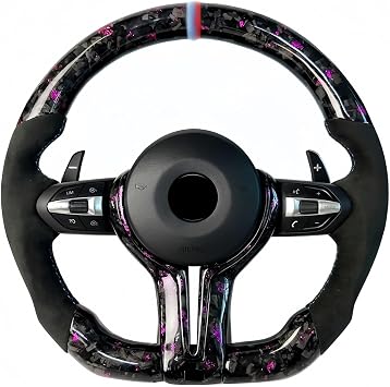 عجلة قيادة من ألياف الكربون المطروقة متوافقة مع BMW M3 M4 M5 E90 E92 F30 F35 F10 F35 F22 F18 F80 F82 عجلة قيادة مسطحة القاع على شكل حرف D النمط 1