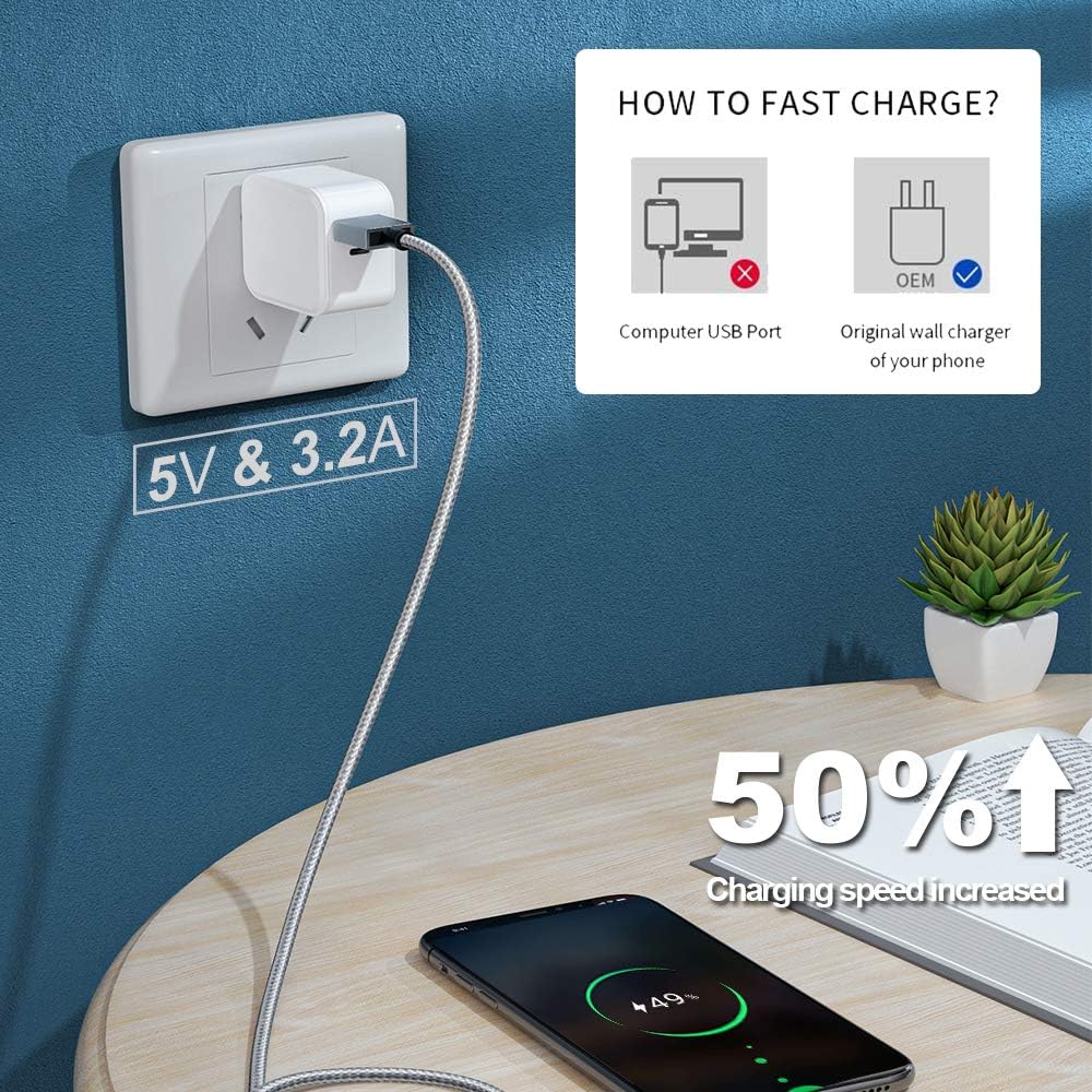 USB Type C Cable 3A Fast Charging [4-Pack 3/6/6/10ft], Compatible with Samsung Galaxy S10 S9 S8 S20 Plus A51 A11, Note 10 9 8, PS5 Controller (Gray)