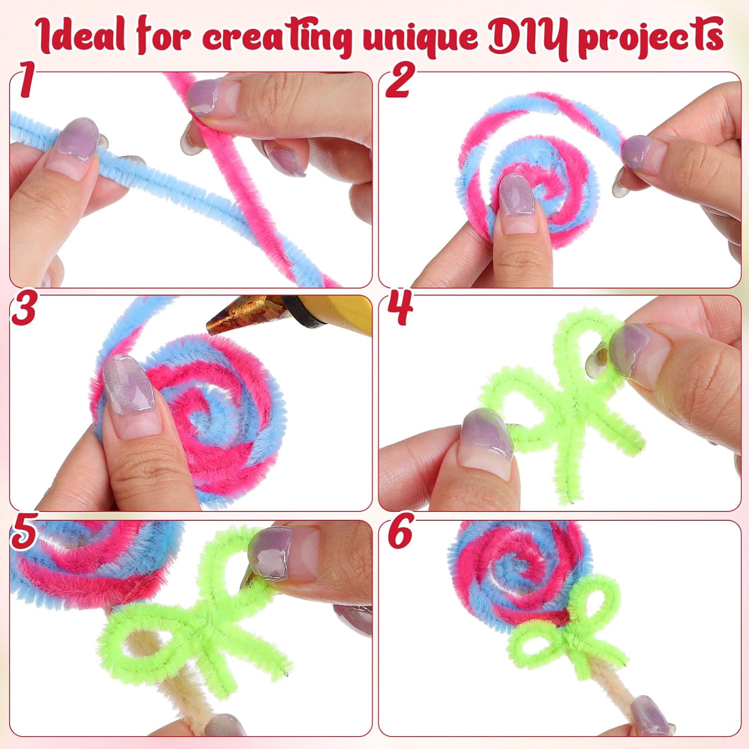 Gadpiparty Large Selection of 400 Fuzzy Craft Sticks Bendable Chenille Wire Fluffy Stems in 20 Vibrant Colors for DIY Projects