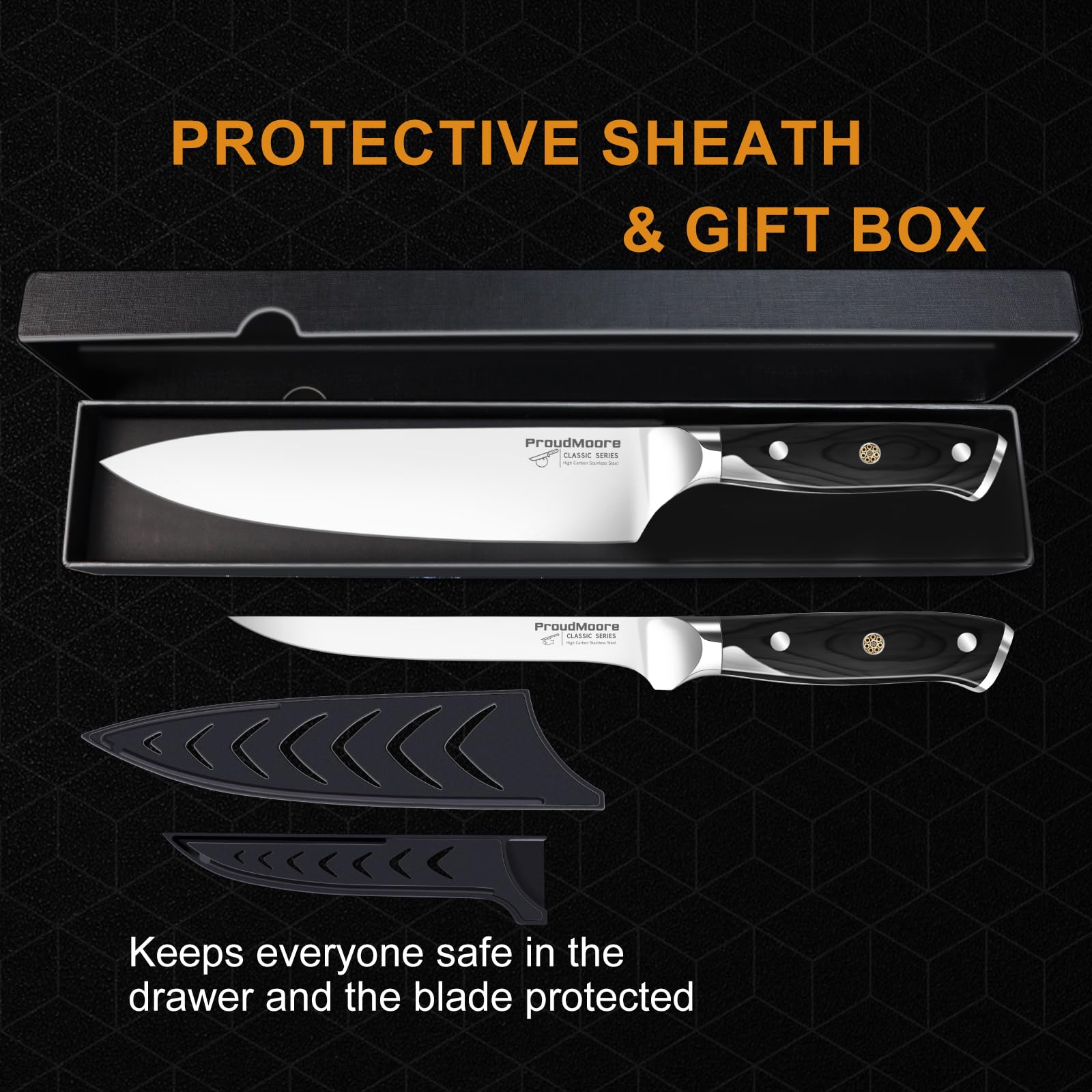 2 Pack Kitchen Knives Set, 8" Chef Knife & 6" Boning Knife, High Carbon Stainless Steel Blade with Wooden Handle, Professional Japanese Sharp Knives for Meat Cutting, Carving, Fish Fillet — Amazon image 8