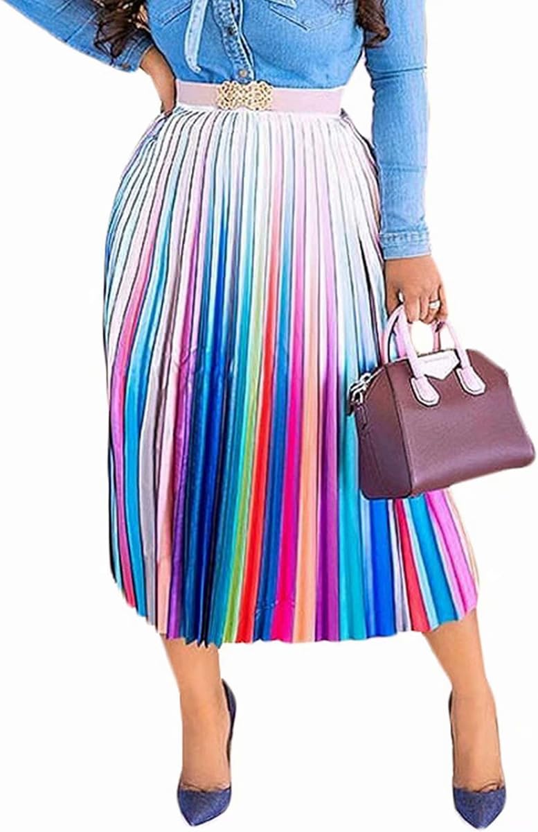 UntilFar Falda midi plisada con estampado de dibujos animados para mujer