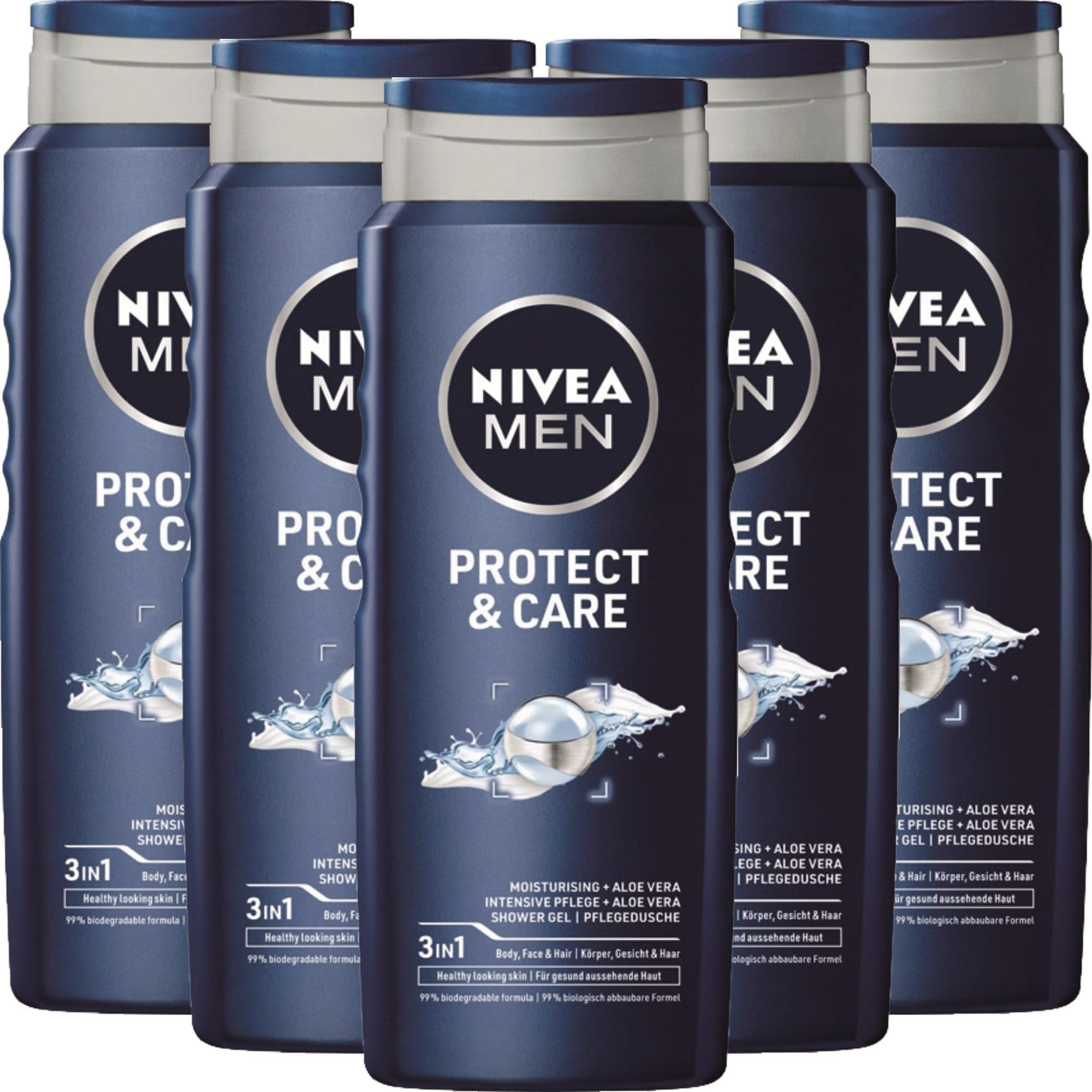 NIVEA Men Protect & Care, Set 6 Gel Doccia 3in1, 500ml, Formula con Aloe Vera per Corpo, Viso e Capelli, Idratante