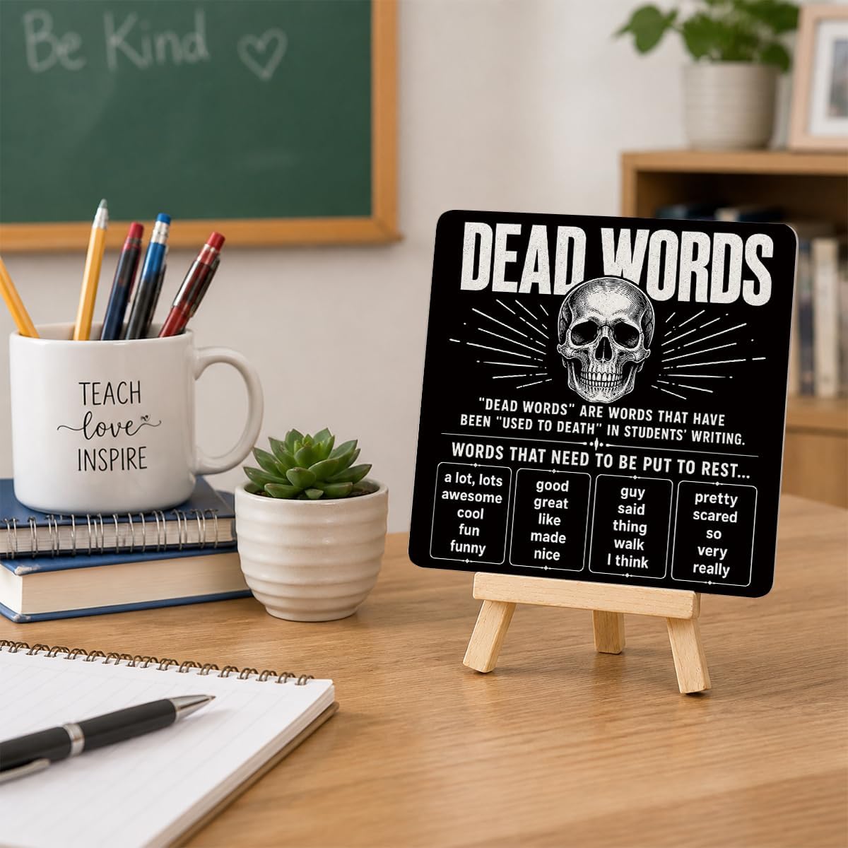 Dead Words English Classroom Wooden Desk Sign With Stand image 4
