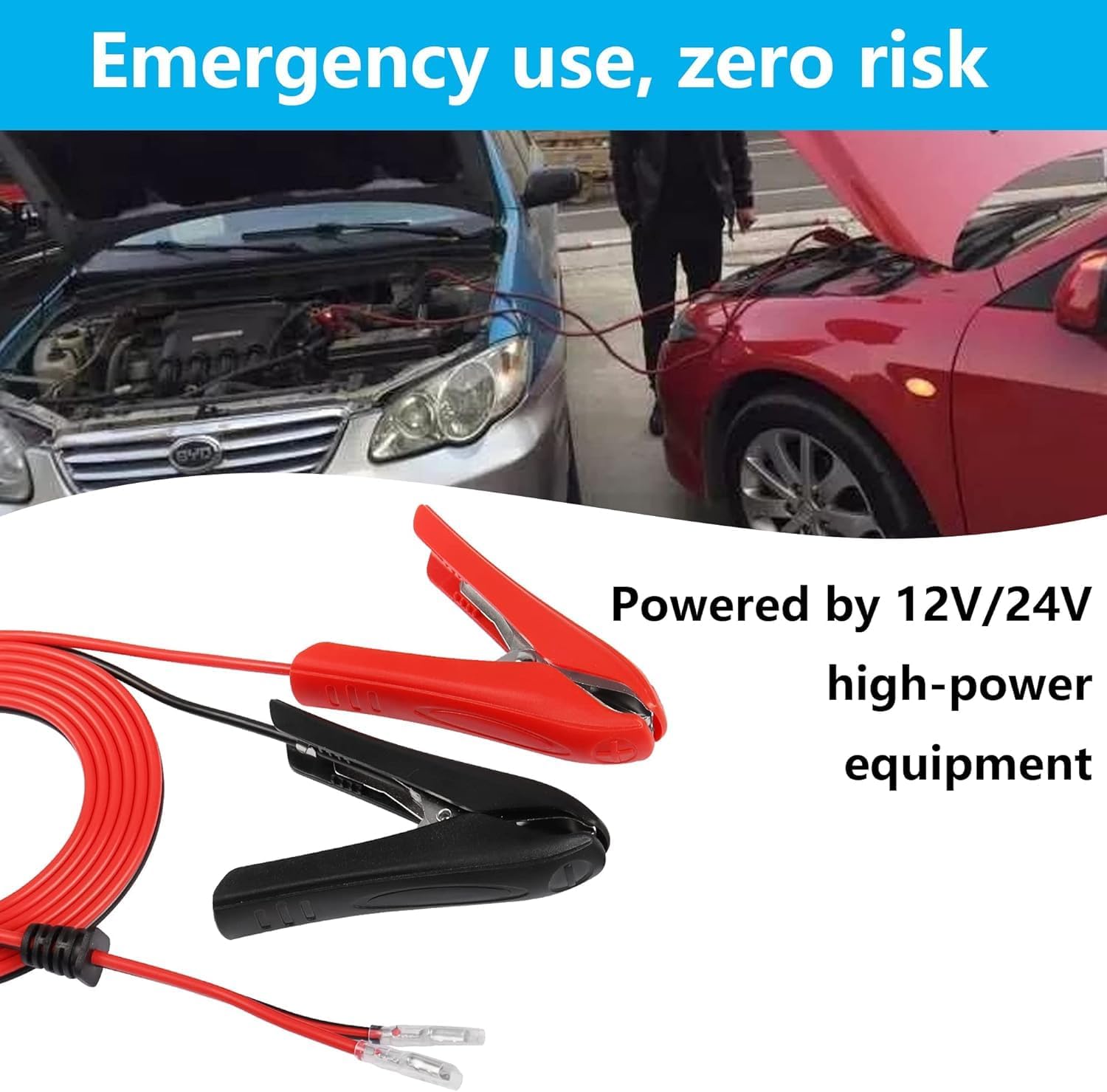 CERRXIAN 1.8m 18AWG 12V 24V Battery Clamp Clip-On with Quick Splice Crimp Lock Terminal Extension Cable Household Tools