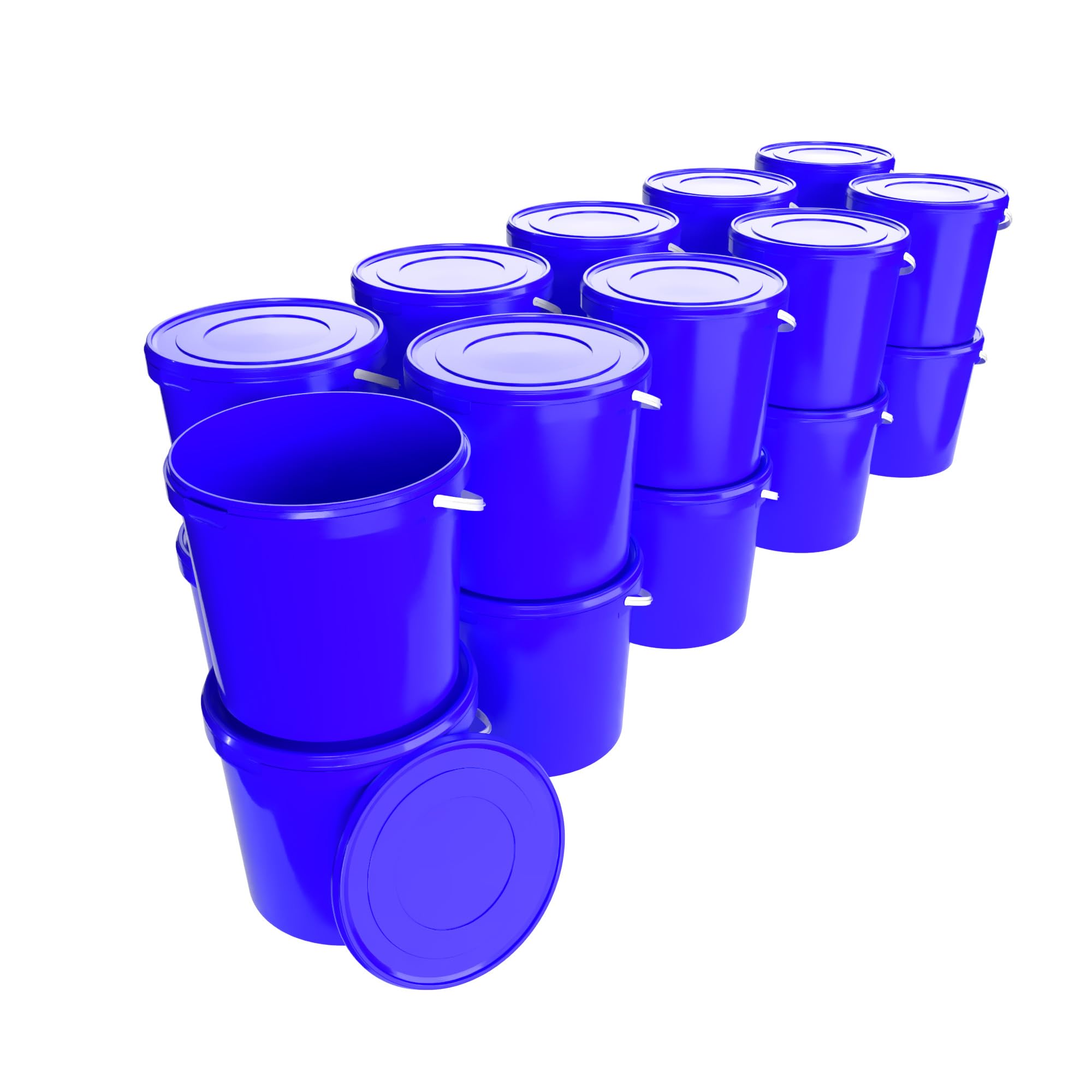 Fixedbyu Blue 20 Buckets With Lid, 10 L, Round, Plastic Bucket, Food-Safe, Airtight And Stable, Empty Bucket With Handle And Lid For Food, Chemistry, Washing Powder, Adhesives