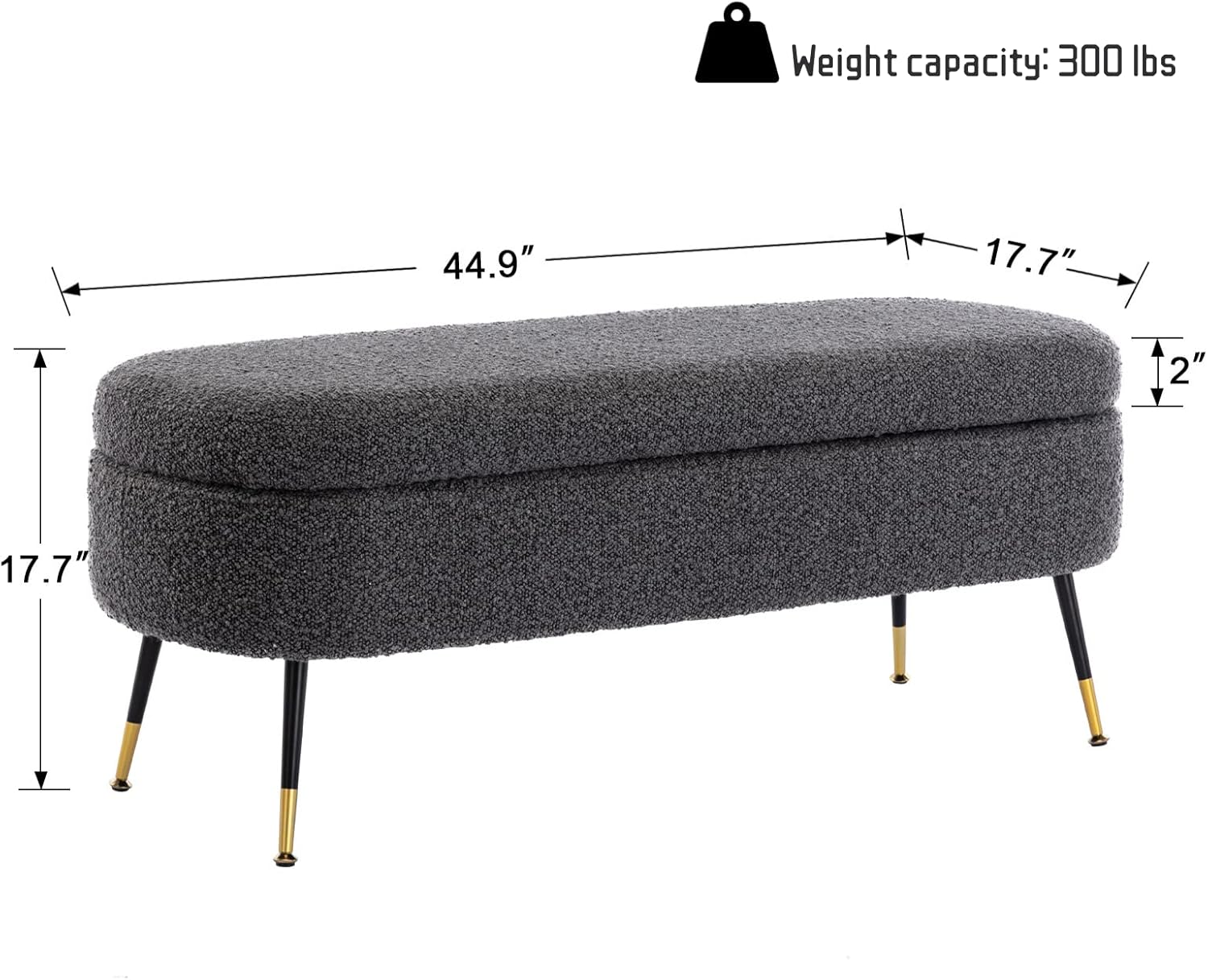 Shunzhi Sherpa Storage Bench for Bedroom Grey Fur Entryway Bench Ottoman Upholstered Faux Fur Bench Fuzzy End of Bed Shoe Bench with Metal Legs for Living Room