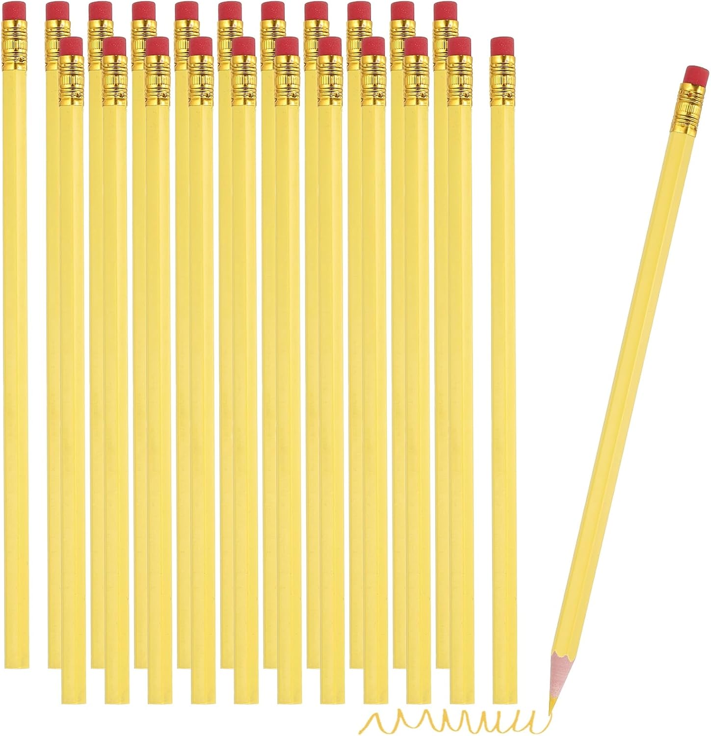PATIKIL Erasable Colored Pencils, 24 Pcs Oil Color Pencils with Erasers Hexagonal Rod Wooden Colored Pencils for Tests Marking Grading Art Painting, Yellow