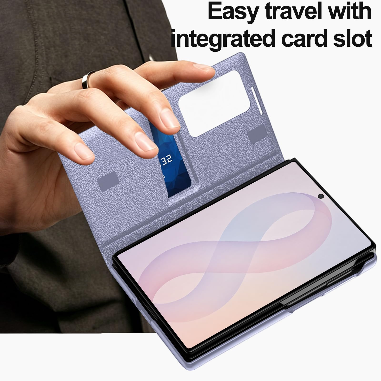 Custodia a portafoglio per Samsung Galaxy Z Fold 8, sottile, con slot per schede, supporto, protezione per fotocamera, antiurto, anti ingiallimento, custodia a portafoglio in pelle PU per uomini e