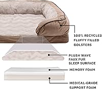 Vista 3 de Furhaven - Cama para mascotas de espuma viscoelástica para perros y gatos, cama para perros tipo sofá, comodidad perfecta, con ondas, de terciopelo