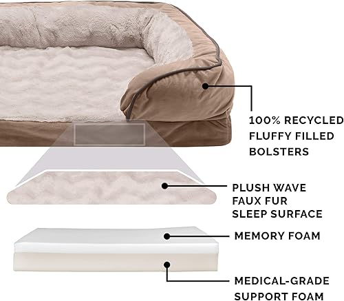 Miniatura 4 de Furhaven - Cama para mascotas de espuma viscoelástica para perros y gatos, cama para perros tipo sofá, comodidad perfecta, con ondas, de terciopelo