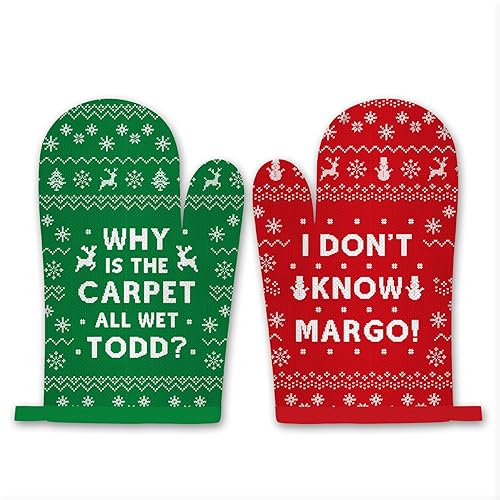 National Lampoon's Christmas Vacation Kitchen Decor, 2Pcs Funny Christmas Oven Mitts Pot Holders, Griswold Family Christmas Vacation Merchandise, Cookie Bag Kitchen Cooking Baking BBQ Gloves Gift - Margo