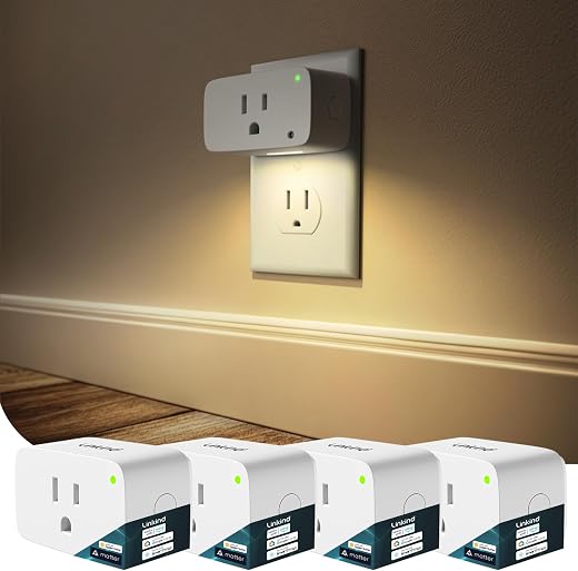 Linkind Matter Smart Plug with LED Night Light, Work with Alexa, Apple Home, Google, Smart Outlet 15A/1800W, Dusk to Dawn, Plug in Wall, Timer&Schedule, ETL&FCC Certified, 2.4GHz Wi-Fi Only, 1 Pack
