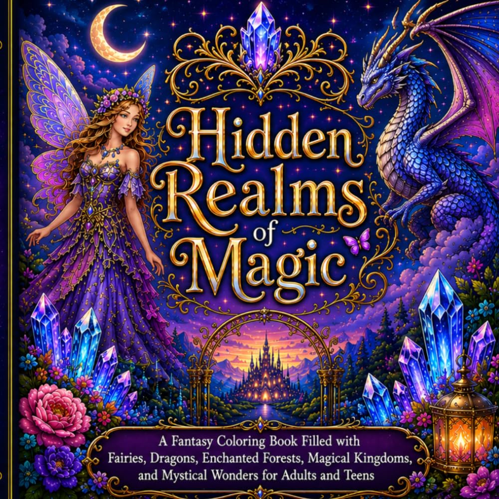 Hidden Realms of Magic: A Fantasy Coloring Book Filled with Fairies, Dragons, Enchanted Forests, Magical Kingdoms, and Mystical Wonders for Adults and Teens (Escape Into Color Collection)
