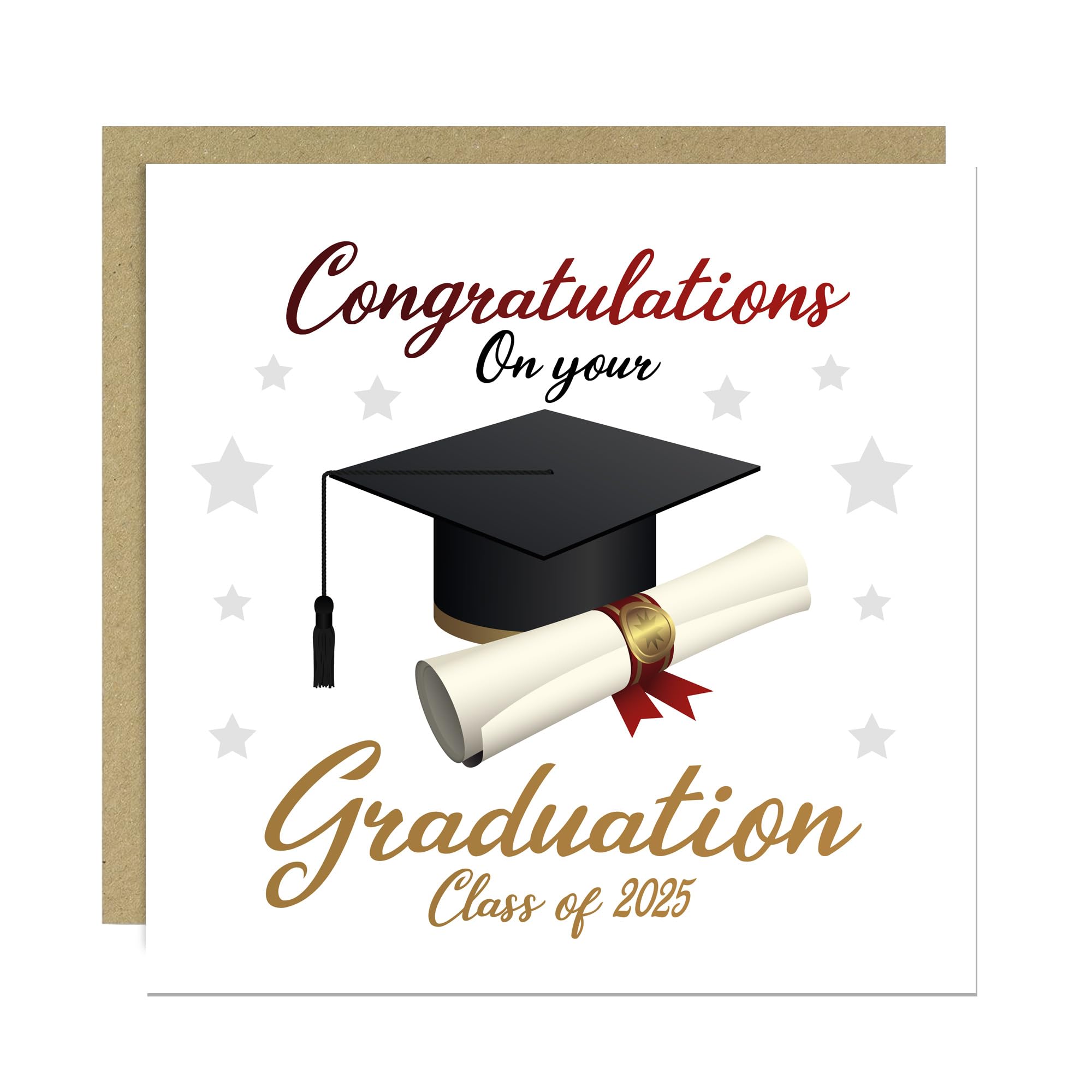 RED OCEAN Graduation Card, Congratulations On Your Graduation, Well Done Degree Graduate 2025 Cards, Class of 2025, 145x145mm With Kraft Envelope
