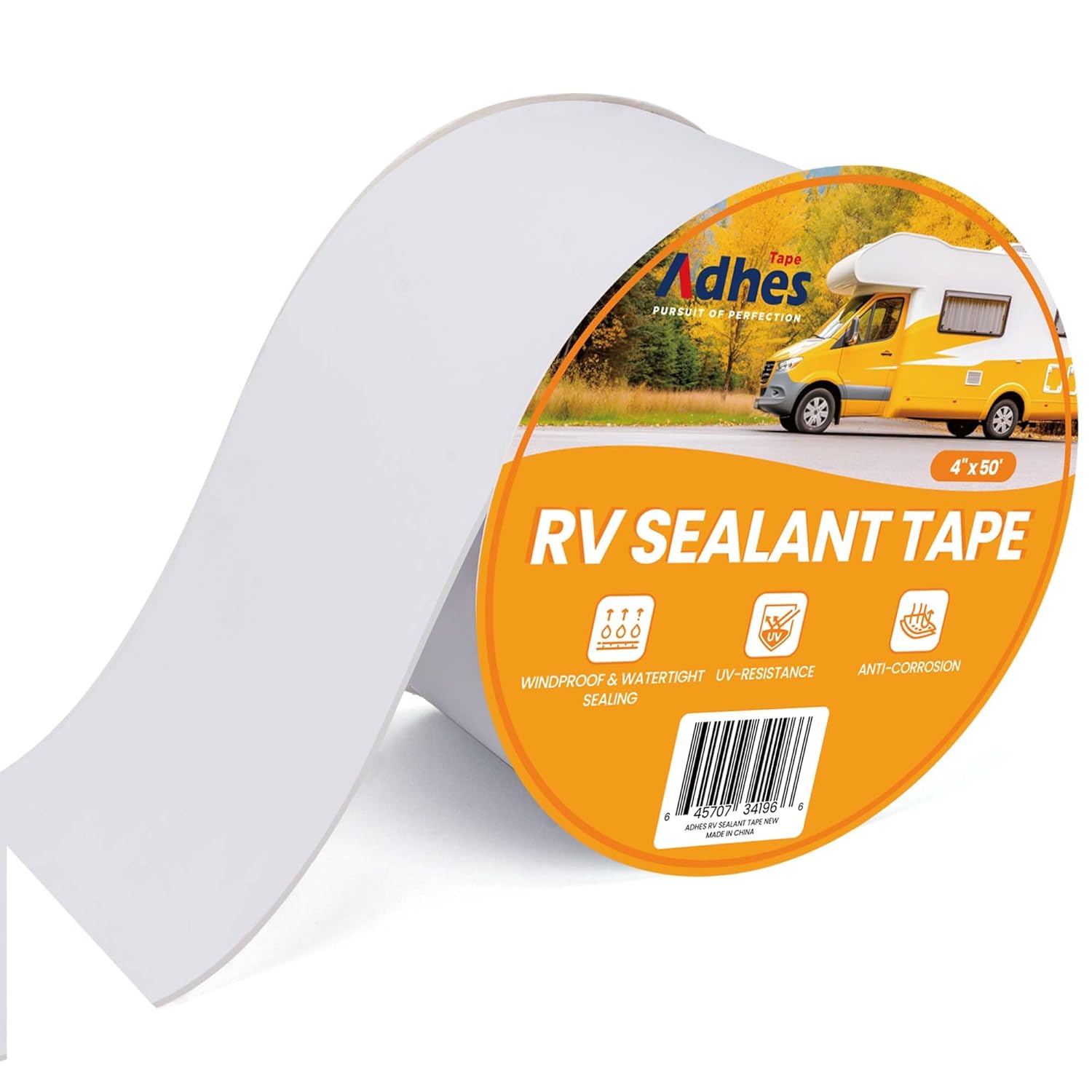 ADHES White RV Roof Seal Tape, 4" x 50FT, Waterproof Butyl Repair Tape for RV, Camper, Trailer, Boat, Skylight & Roof Leaks, UV Resistant & Weatherproof