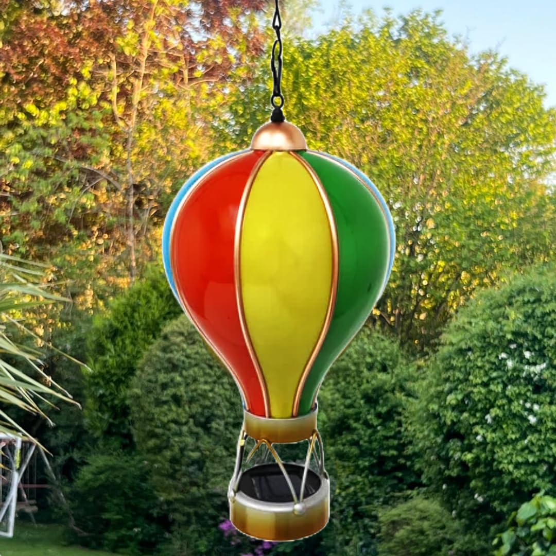 Solar Hot Air Balloon Lighting – Outdoor Hanging LED Light for Garden Patio Porch Décor - Eco Friendly Colourful Yard Decoration Gift 45-55cm (Rainbow, Small)