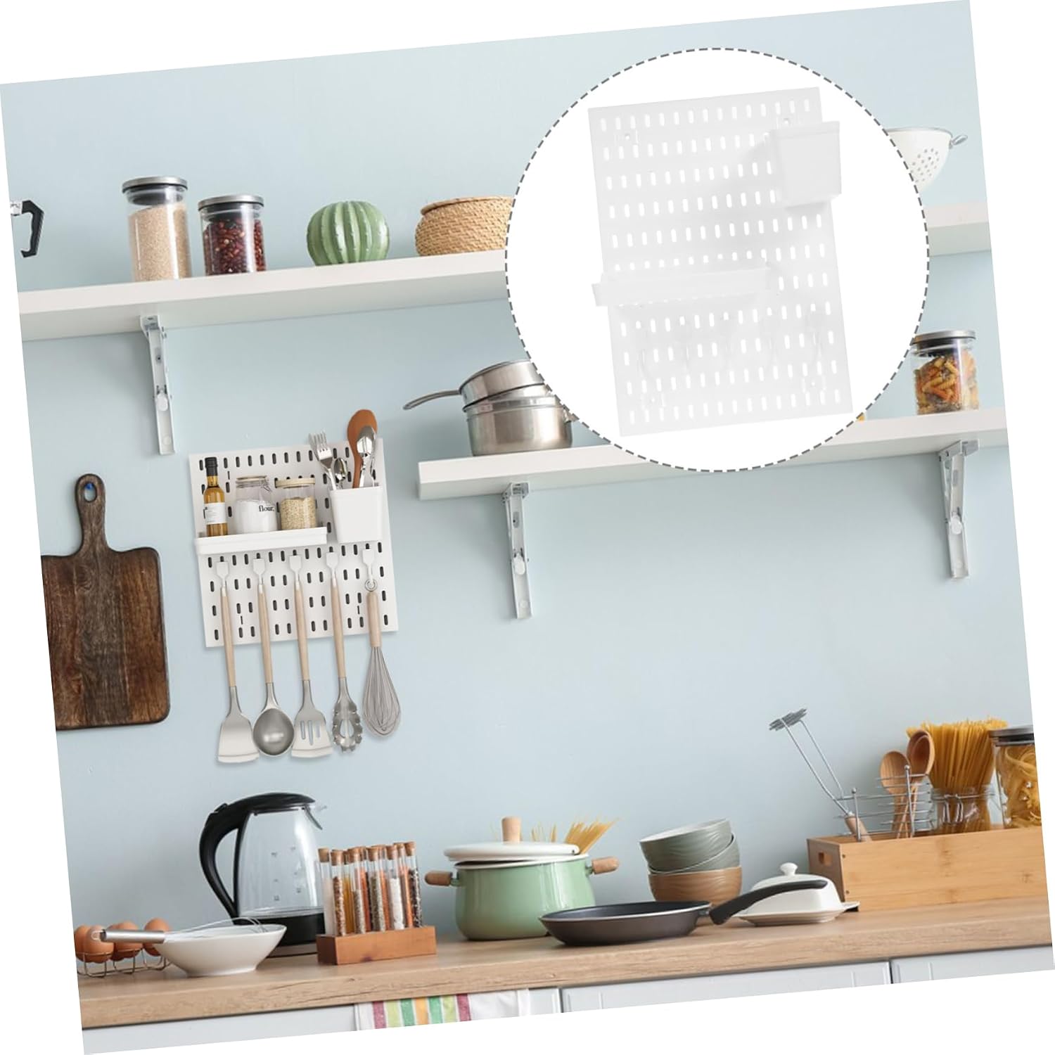 1Set Capacity Pegboard Wall Organizer Kit Punch Kitchen and Bathroom Storage with Hooks Design for Utensils and Condiments Easy Installation