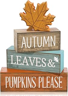 Lineshading 4 Pcs Fall Table Decor, Thanksgiving Wooden Maple Leaf Sign | Autumn Leaves and Pumpkins Please Sign, Fall Harvest Tiered Tray Centerpiece, Rustic Maple Leaf Decor for Kitchen Shelf Home