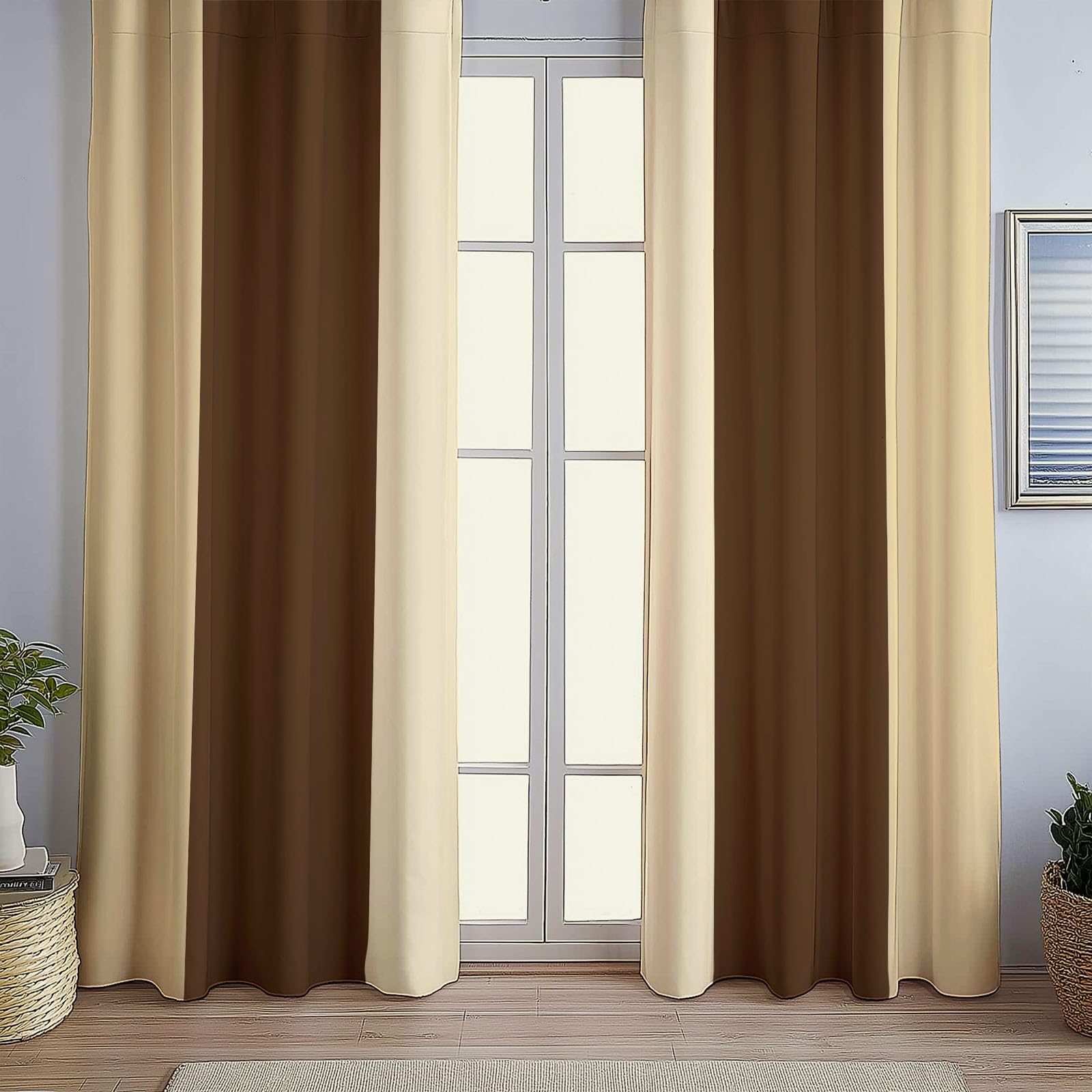solant Anti-Froid Doux, Rideaux Thermiques 91.5L X 160H cm (2 Panneaux), Carrés verticaux Simples pour Chambre de Bébé, Brun Clair