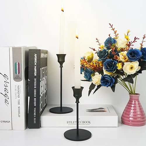 Miniatura 7 de DreamsEden Portavelas cónico negro Juego de 2 portavelas de metal moderno decorativo alto para comedor, hogar, boda, fiesta, decoración festiva