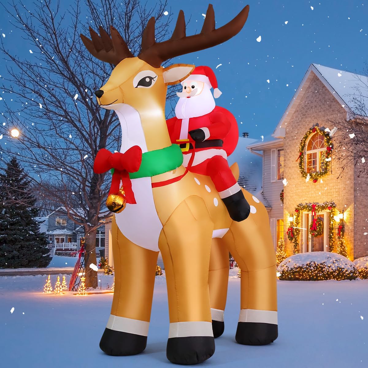 COMIN 9.8 FT Christmas Decorations Outdoor Inflatables Santa Claus Riding Reindeer Blow ups with Built-in LEDs for Yard Party Lawn Decor