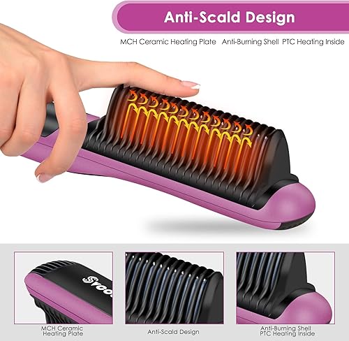 Miniatura 5 de Cepillo profesional para alisar el cabello, moldeador de cerámica de calentamiento rápido con 6 ajustes de temperatura ajustables, seguridad