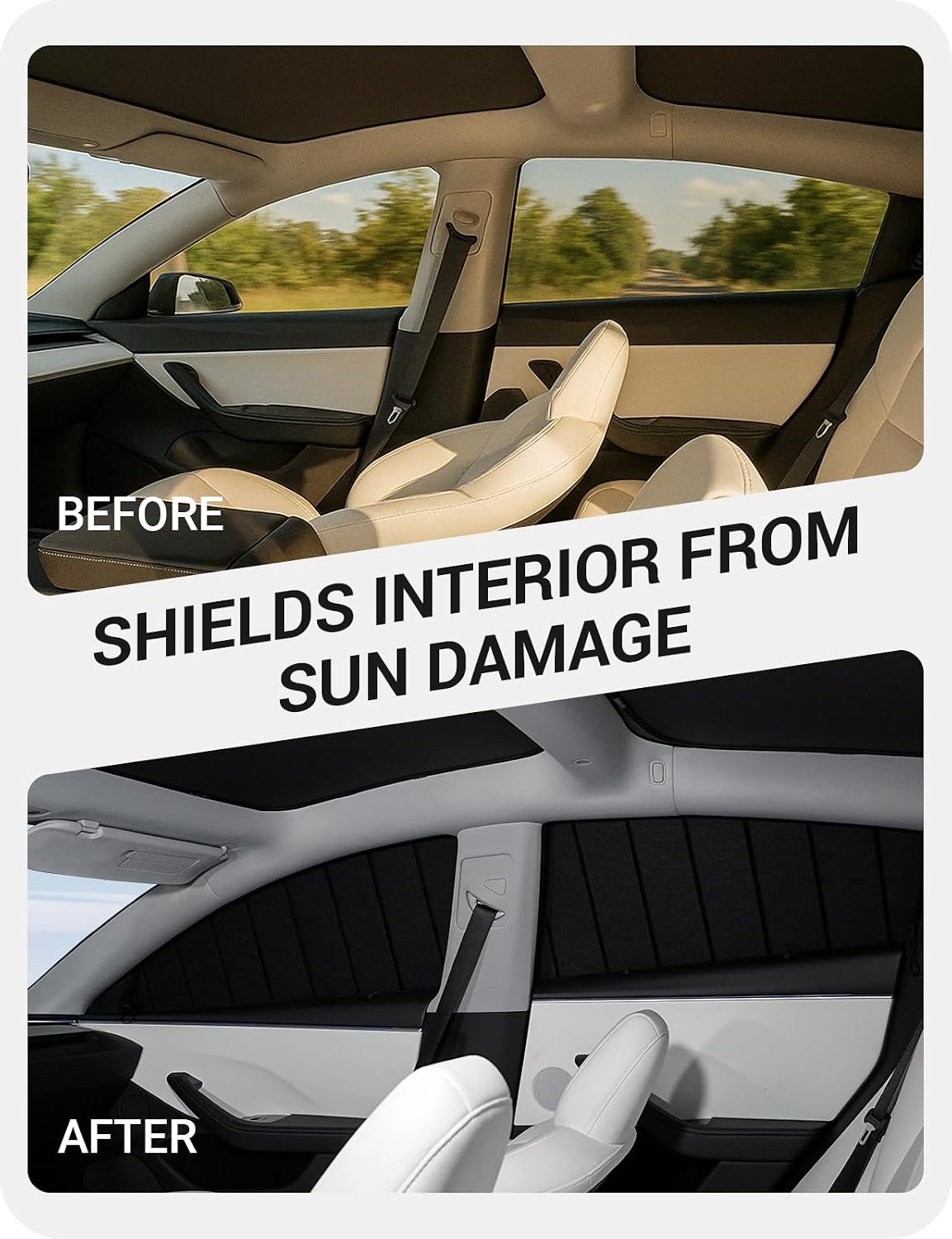 BASENOR [Upgraded Gen2] Tesla Model 3 Side Window Sunshade 2026-2017, 6PCS Full Set Wrinkle-Free Window Covers for Kids, Camping & Privacy Rest, Rear Windshield Reflective UV Protection