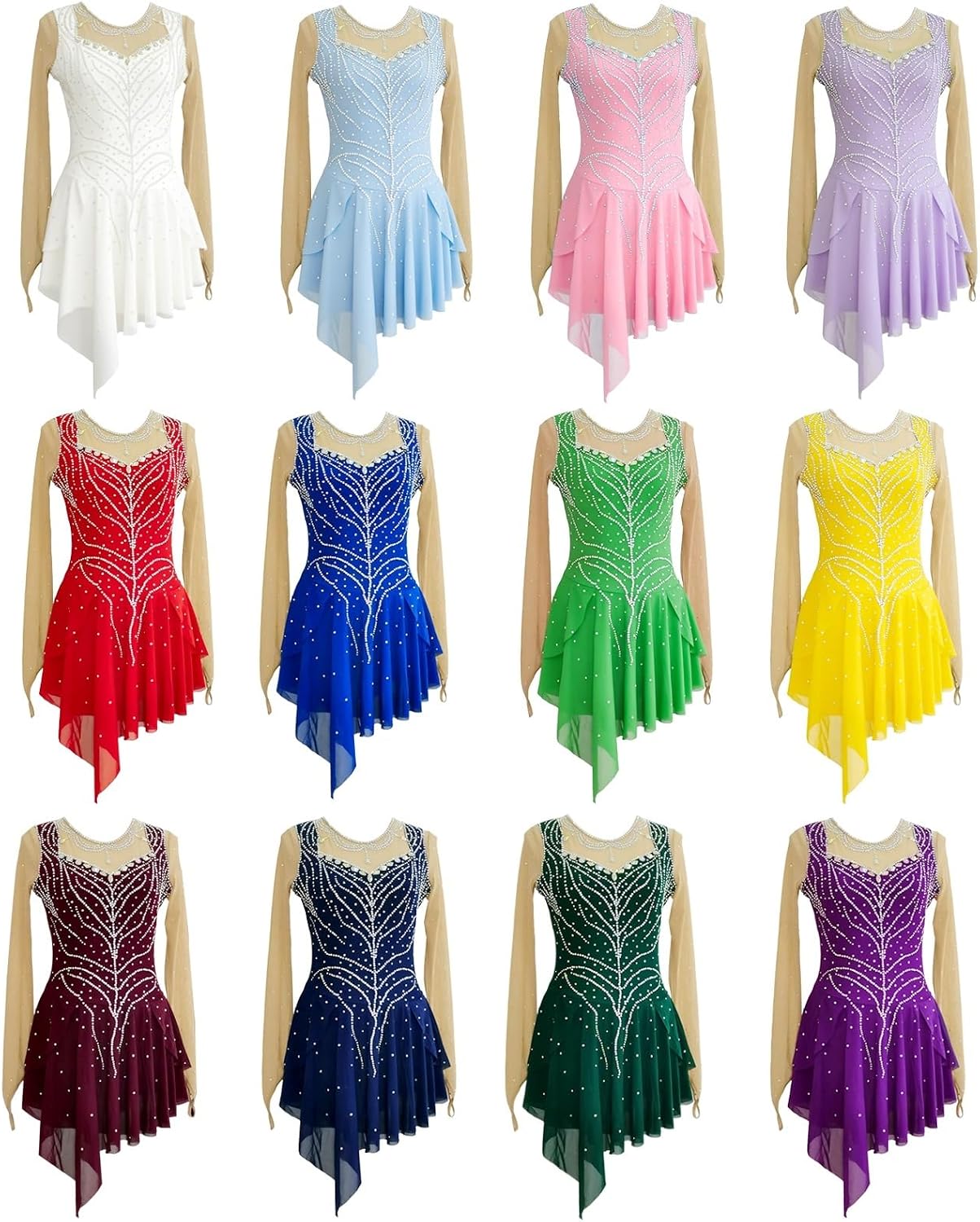 LIUHUO Figure Skating Dress Girl's Elegant Long Sleeves Fashion Handmade Customized Sparkly Diamonds Competition Performance