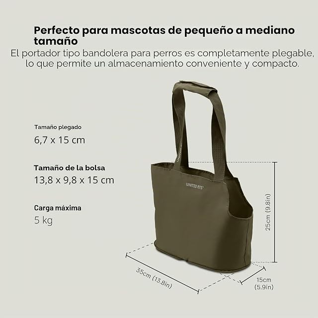 Foto 4 de 7 de United Pets Lazy Dog Bag - Bolsa de Transporte para Perros pequeños, Plegable, Color Verde, 0,25 kg.…