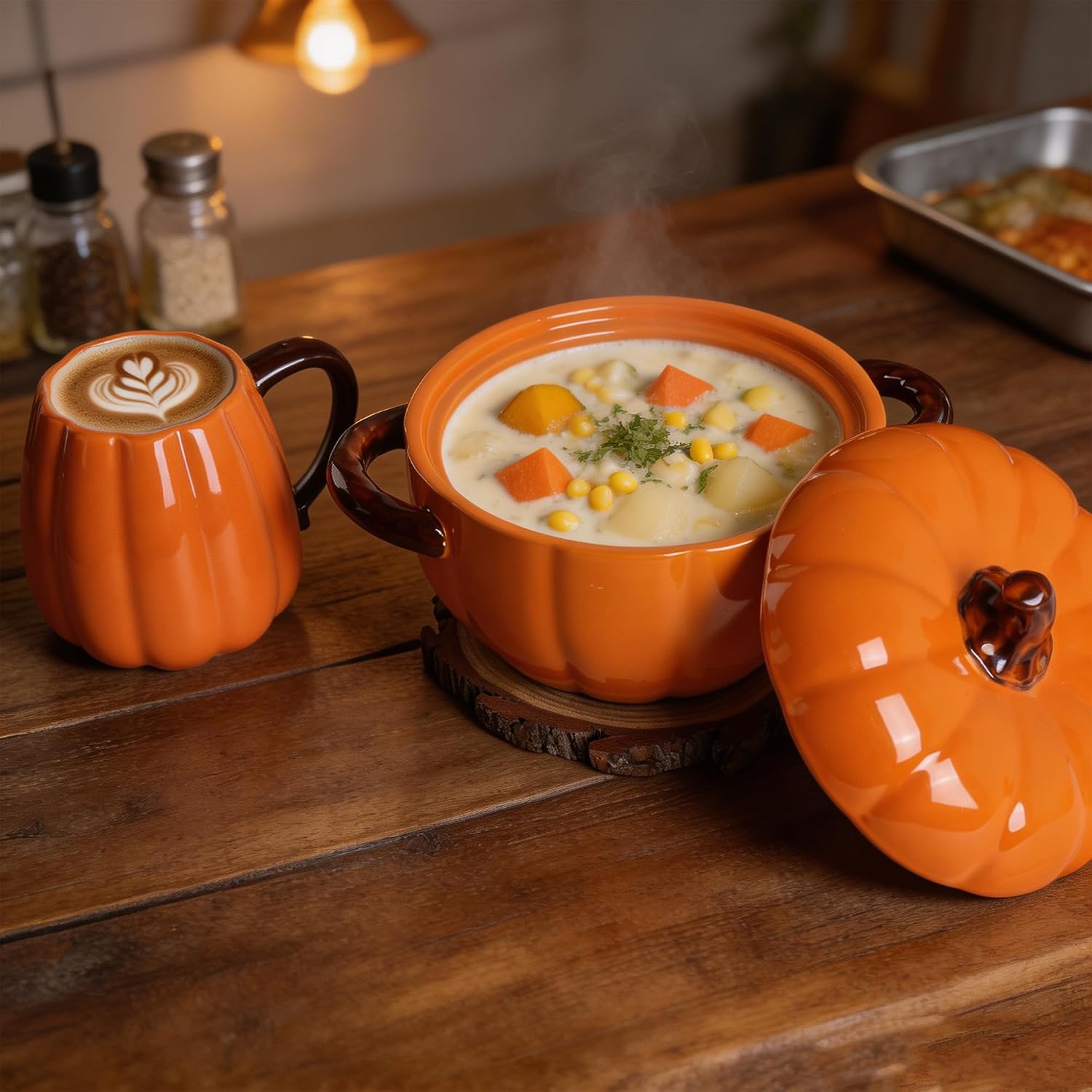 Pumpkin Dutch Oven Pot With Lid -1.7QT Ceramic Casserole Dish With Lid