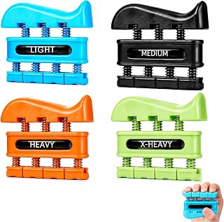 4 Stück Fingertrainer,Handtrainer Fingertrainer,Mit 4 Intensitätsstufen,Handtrainer,Handkraft Trainer,Fingerübungswerkzeug,Für Musiker Gitarre,Klettern Und Physiotherapie (Blau,Schwarz,Rot,Grün)