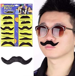 شارب مزيف ذاتي اللصق من جامبوري، 12 قطعة - شارب مبتكر فاخر للأطفال والبالغين لأعياد الميلاد وأزياء هاواي (أسود)