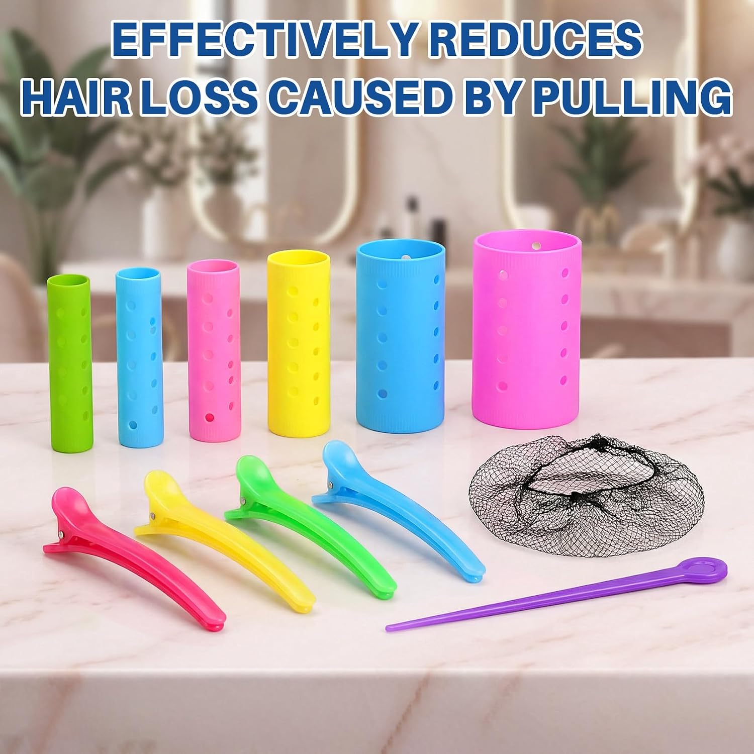 141 Pcs Hair Rollers Set Include 60 Plastic Hair Rollers with 60 Pins, 20 Duck Teeth Clips - Hairdressing Curlers Tools for Men and Women DIY Styles (Random Color)