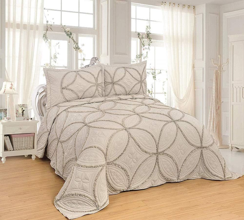 OctoRose 3pc Nice Design Very Soft Oversize 106x96 inch Fully Quilted Embroidery Bedspread Coverlets Bed Cover Pillow Sham Set (PeacockBlue)
