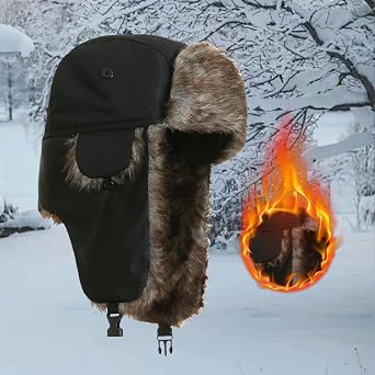 Ushanka Winter Hats for Men Women Waterproof Windproof Trapper Hat Warm Russian Trooper Hat Faux Fur Skiing Cap Unisex