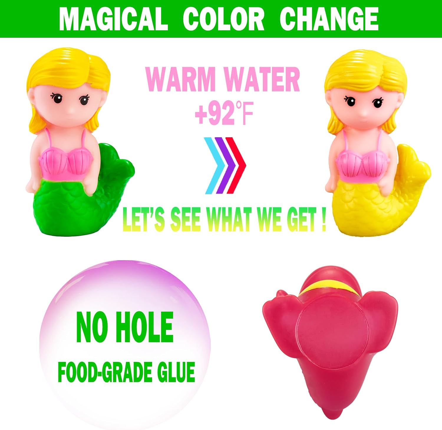 Color Changing No Hole Bath Toys for Toddlers Kids, Water Table Toys Rubber Animal with Bath Book for Bathtub Pool & Drying Bag(9 Packs)