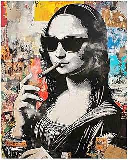FOTRIC Funny Mona Lisa Graffiti Wall Art Mona Lisa Smoking Poster World Famous Paintings for Living Room Bedroom Modern Street Art Print Canvas Roll 16x20 inch