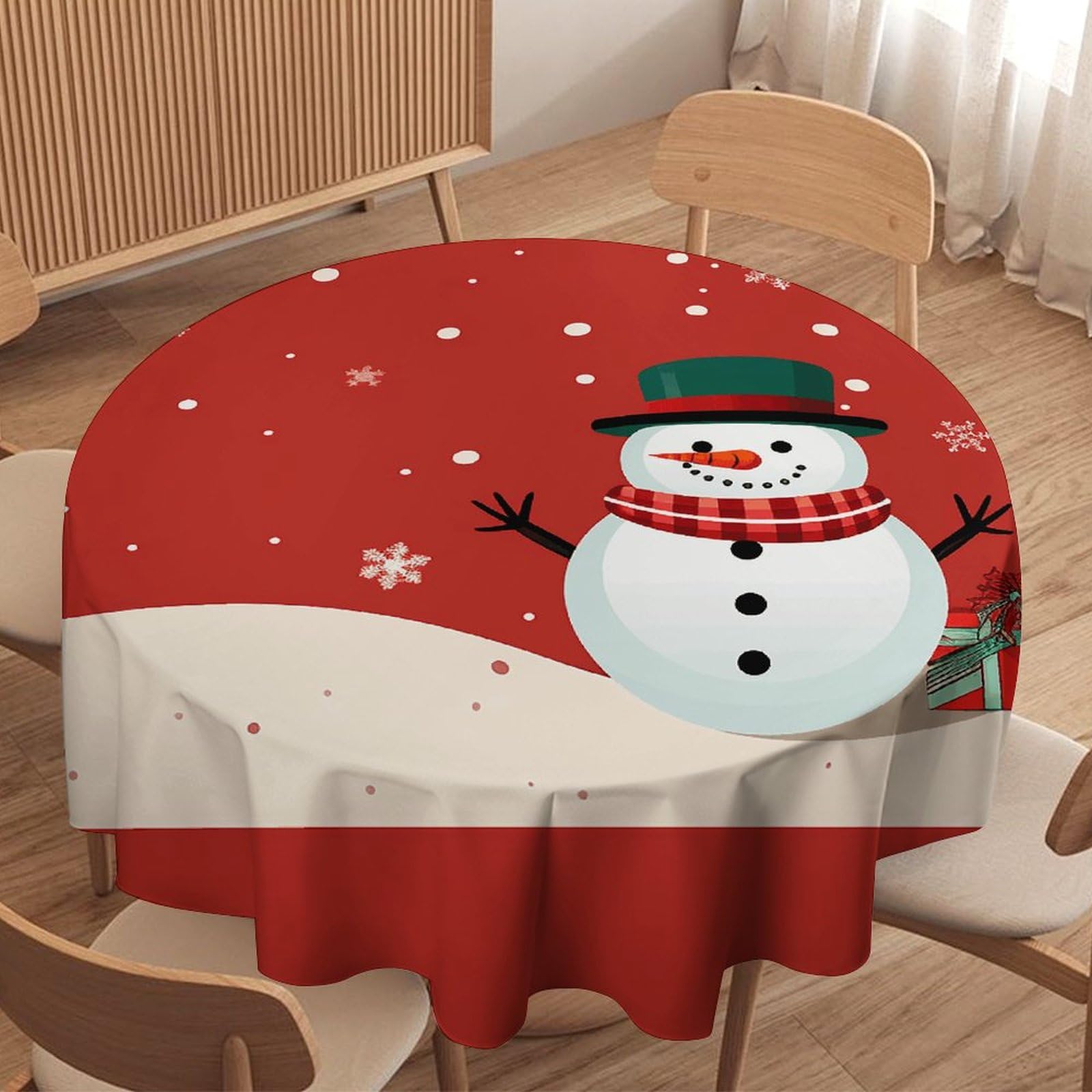 Nappe ronde bonhomme de neige pour illuminer votre décoration de cuisine