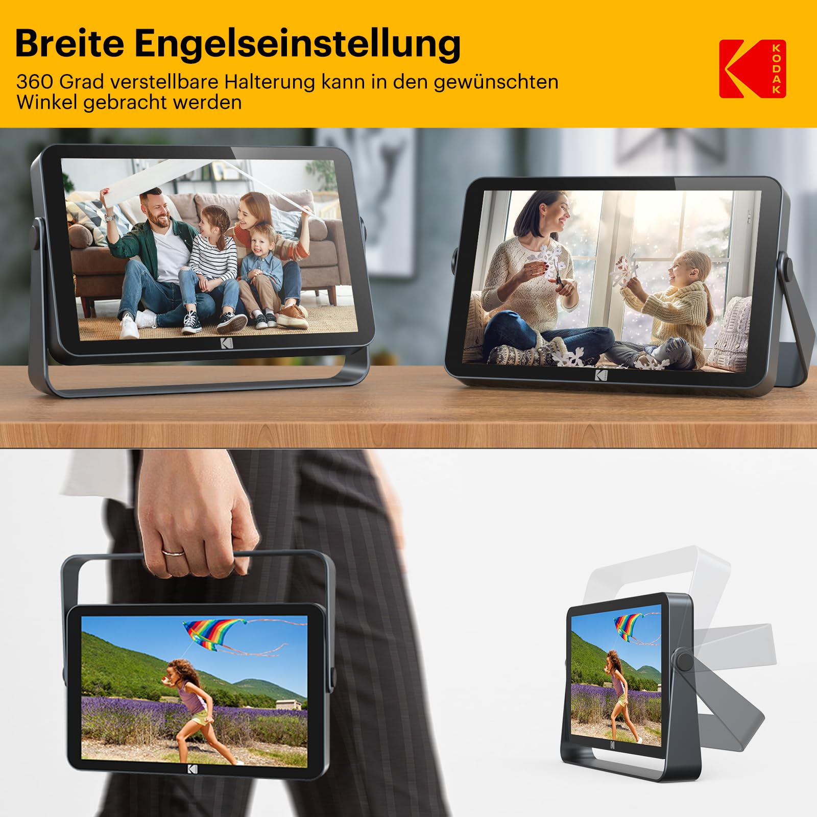 KODAK 10,1 Zoll WiFi Digitaler Bilderrahmen 1920x1200 IPS Touchscreen 32 GB Speicher 4000mAh Akku