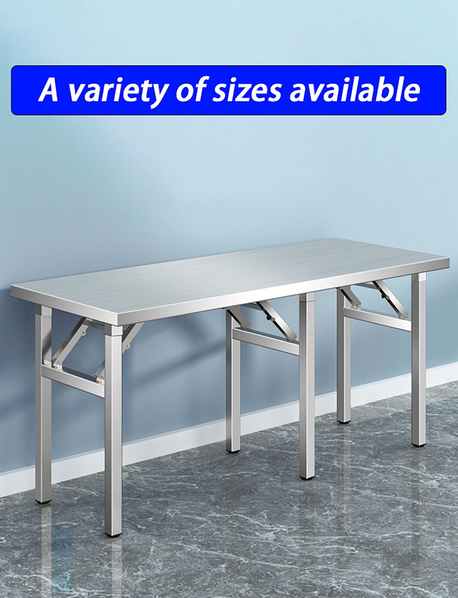 Table pliante en acier inoxydable, table de travail portable robuste pour utilitaire, cuisine commerciale, préparation de restaurant, garage