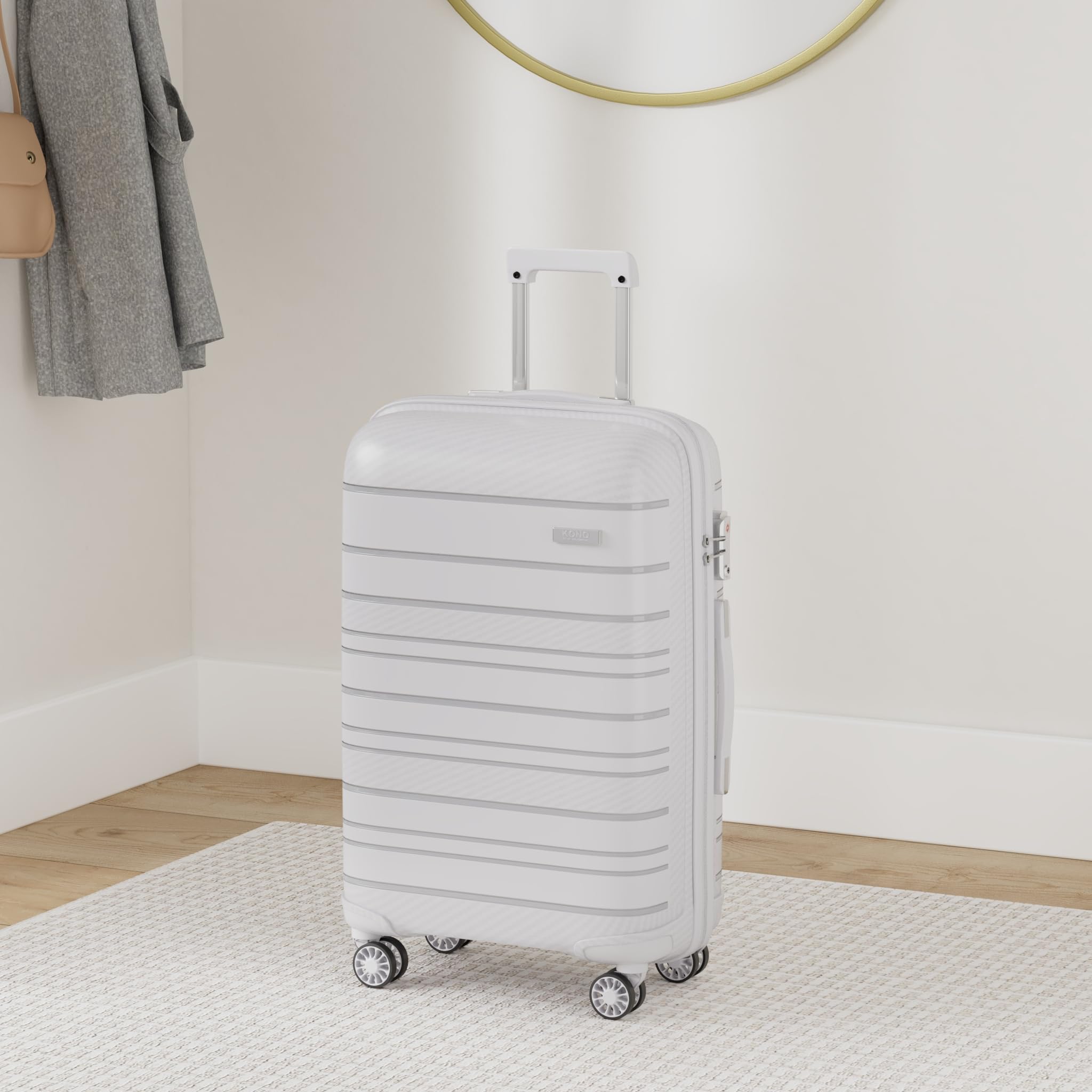 Kono Maletas de Viaje Cabina 4 Ruedas Equipaje de Mano Ligero de Polipropileno Maleta Mediana TSA y YKK con Cremallera Maletas Cabina Rígida 65C M66L (Gris)
