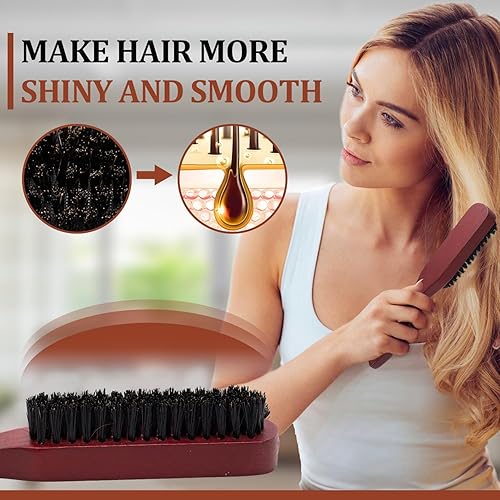 Miniatura 4 de 2 cepillos de pelo de espalda lisa para hombres y mujeres, cepillo de pelo de cerdas de jabalí, cepillo alisador elegante para cortar el cabello y