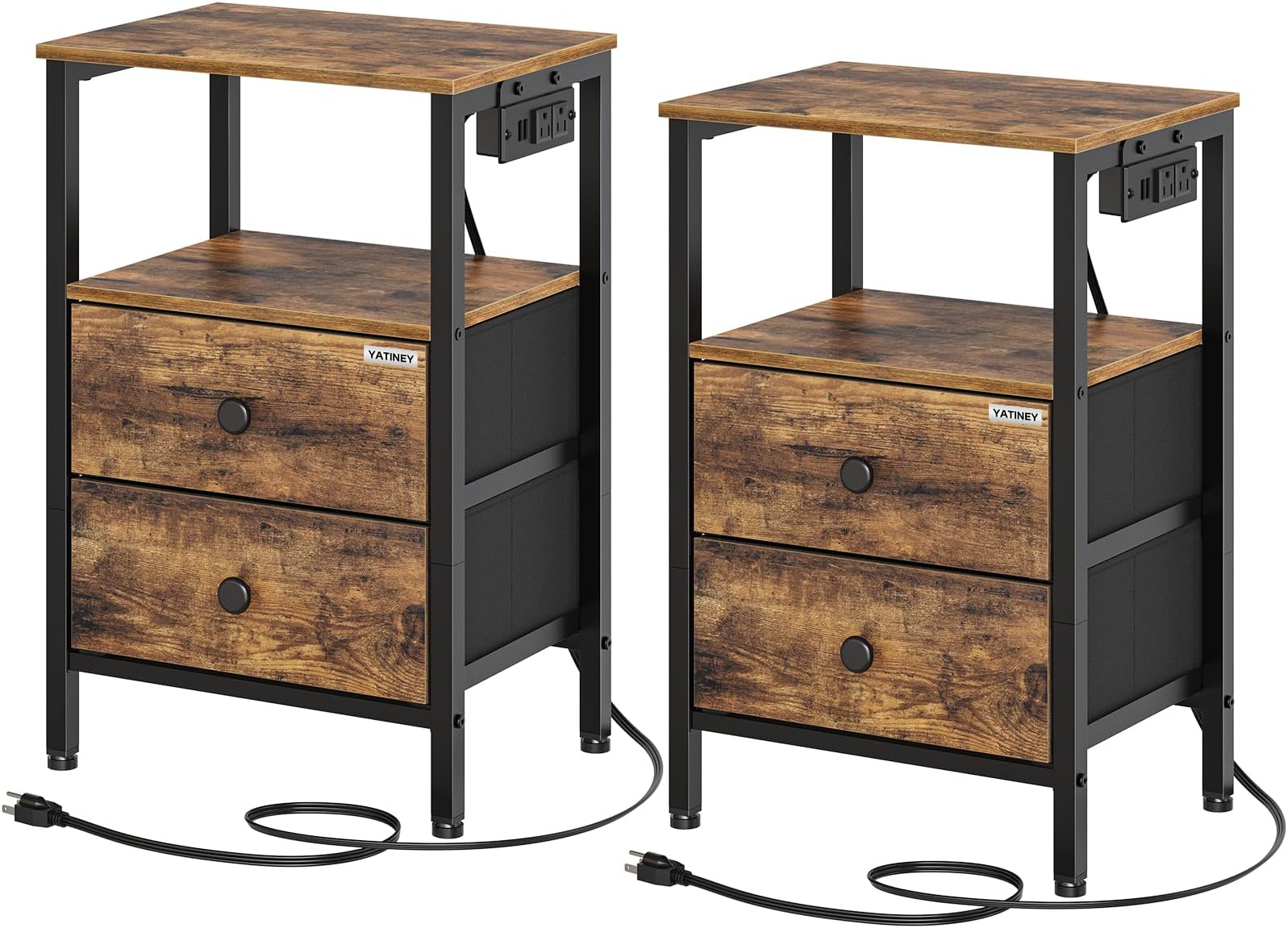 Nightstand Set 2, End Tables with Charging Station, Side Table with 2 Non-Woven Drawers, Bed Side Coffee Table for Small Spaces, Sofa, Dormitory, Living Room ET02L2BRThe Forest Stewardship Council