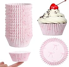 Pack of 300 Muffin Cases Paper Pink Mini Muffins Paper Cases Cupcake Cases Muffins Paper Cases Pink Muffin Decorative Cases for Party, Halloween Birthday, Wedding, Baking, Dessert