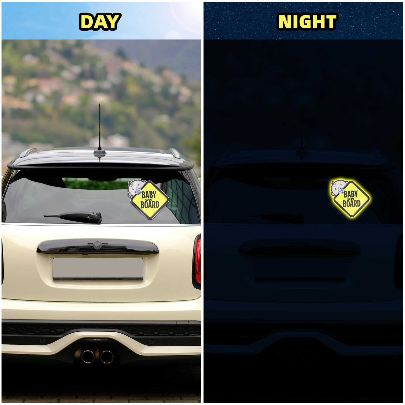 3 Pack Baby on Board Sticker for Cars Warning Signs, High Intensity Reflective Waterproof Vinyl Safety Car Signs - Image 3