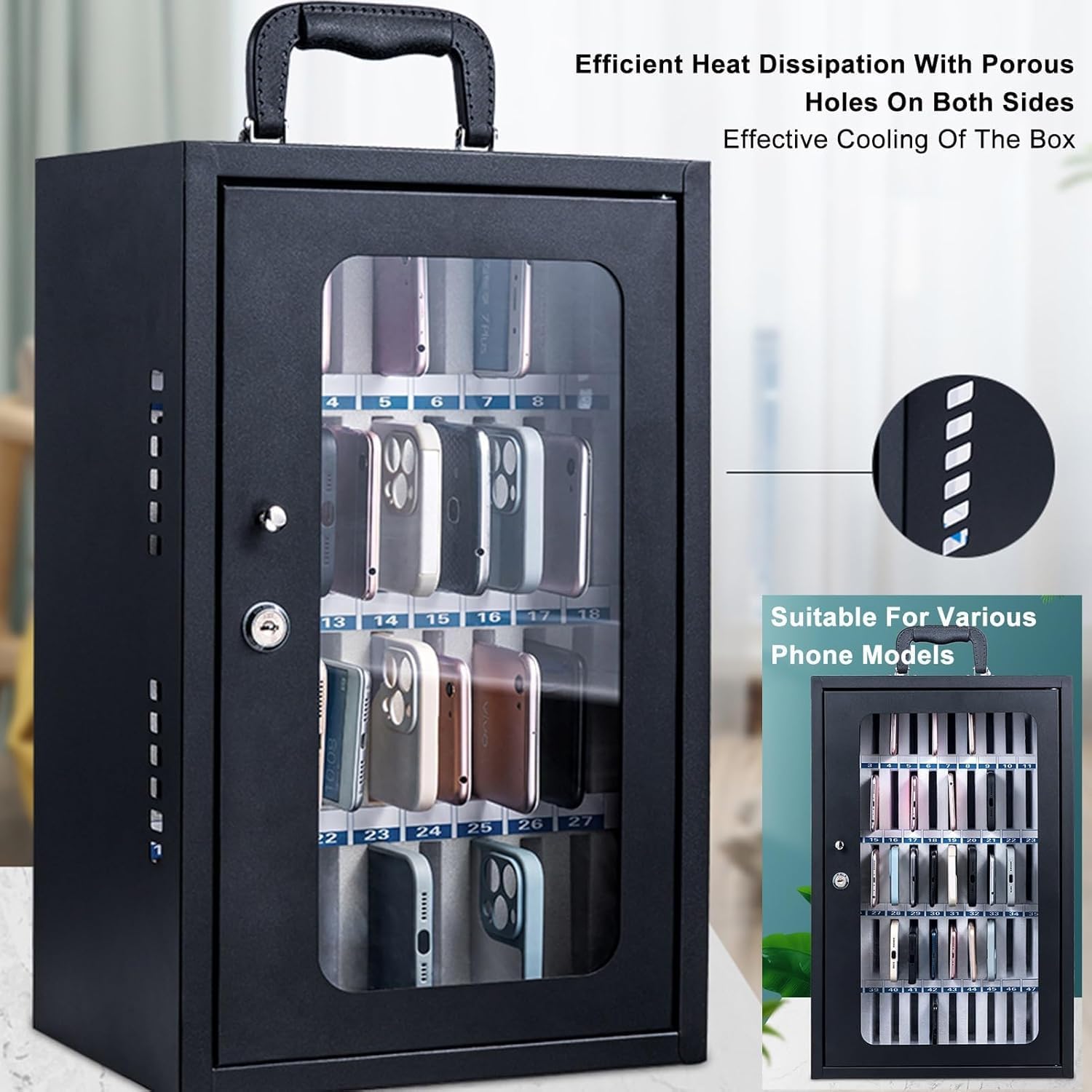 Wall-Mounted Aluminum Alloy Cell Phones Storage, Pocket Chart Cell Phones Storage Cabinet, Phone Locker, Classroom, Office, Or Factory Cell Phone Storage Cabinet