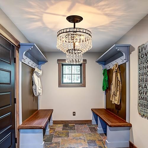 Miniatura 3 de Candelabro moderno de cristal con 3 luces semiempotradas, lámpara de techo negra para dormitorio, sala de estar, comedor, entrada, pasillo