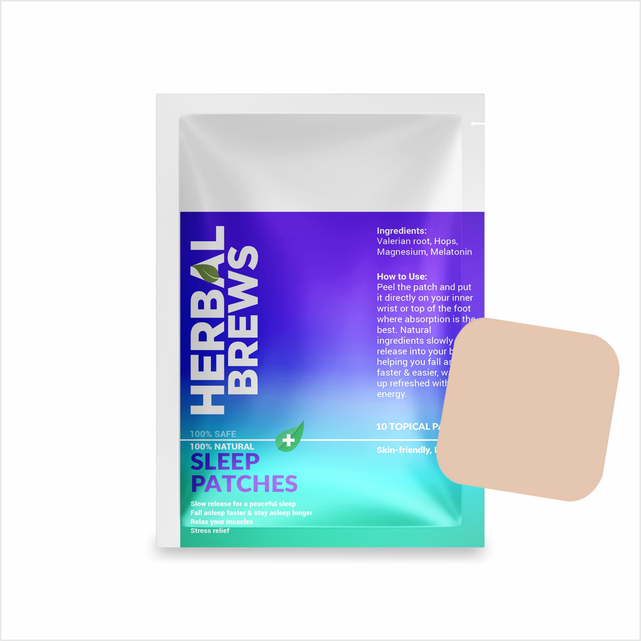Herbal Brews - Deep Sleep Patches for Adults Extra Strength | Easy-to-Apply Stickable Sleep Patch with All Natural Ingredients | Relax & Wake Up Refreshed | Supports Rest and Rejuvenation for Travel, Jet Lag | Long-Lasting Night Comfort for Men & Women | 10 Patches